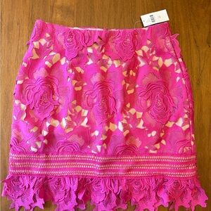 Anthropologie Vibrant Pink Floral Lace Mini Skirt
